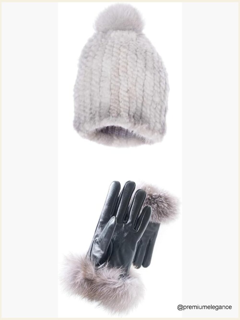 Women's Luxury Winter Set – Lambskin Leather Gloves with Fox Fur Cuffs and